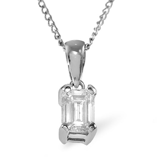 Alice Emerald Cut 18K White Gold Diamond Pendant Necklace 0.33CT G/VS